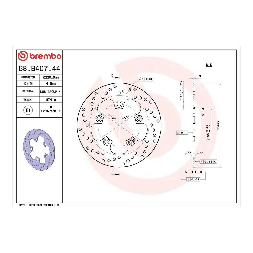 Brembo Prime Brake Disc Serie Oro Rear 68B40744