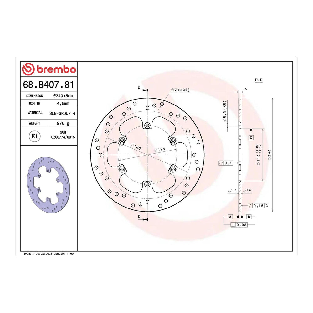Brembo Prime Brake Disc Serie Oro Rear 68B40781