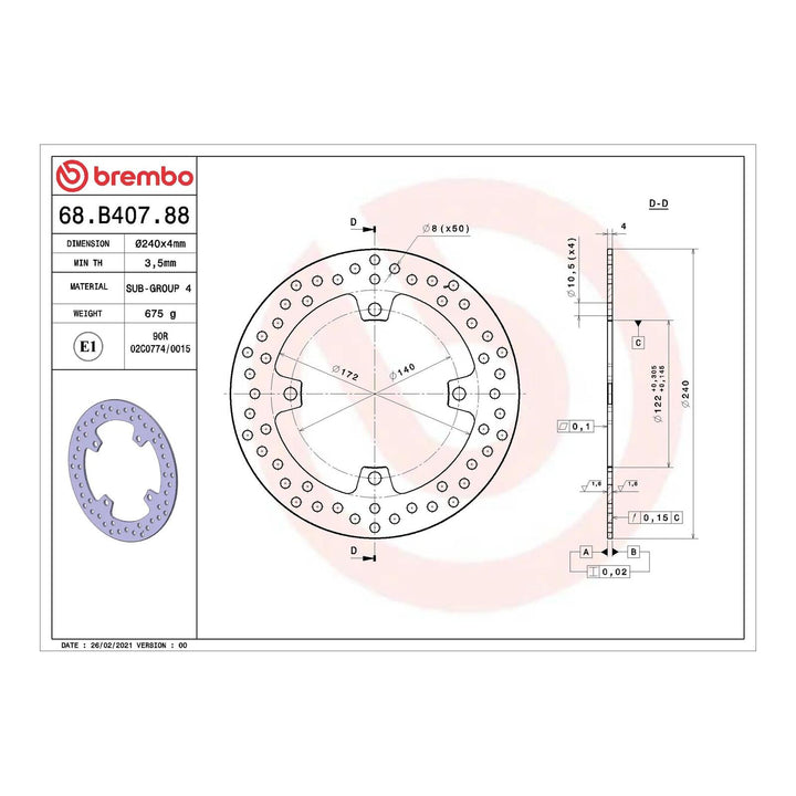 Brembo Prime Brake Disc Serie Oro Rear 68B40788