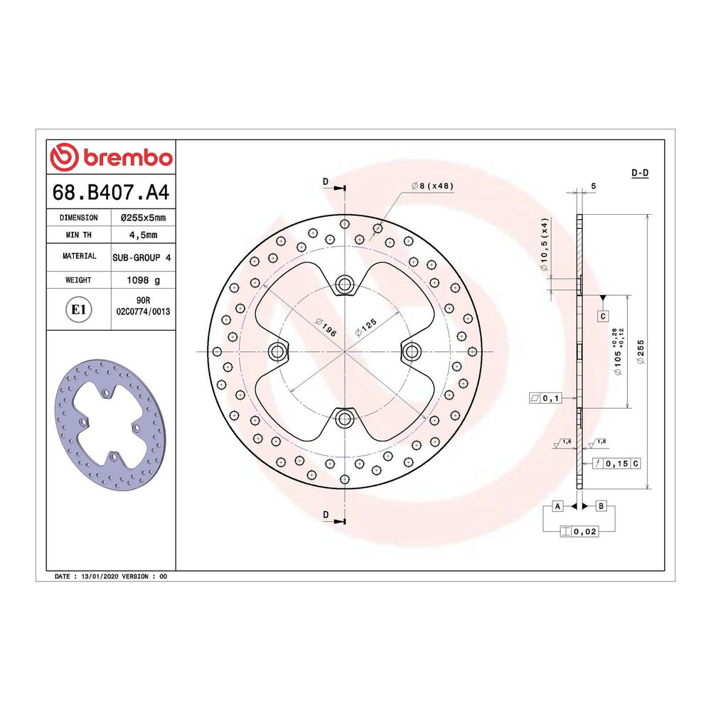 Brembo Prime Brake Disc Serie Oro Rear 68B407A4