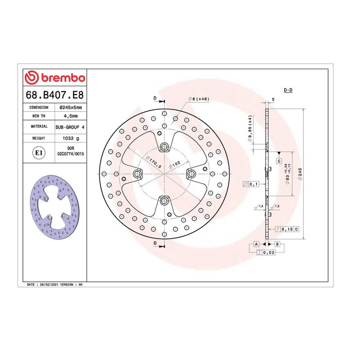 Brembo Prime Brake Disc Serie Oro Rear 68B407E8
