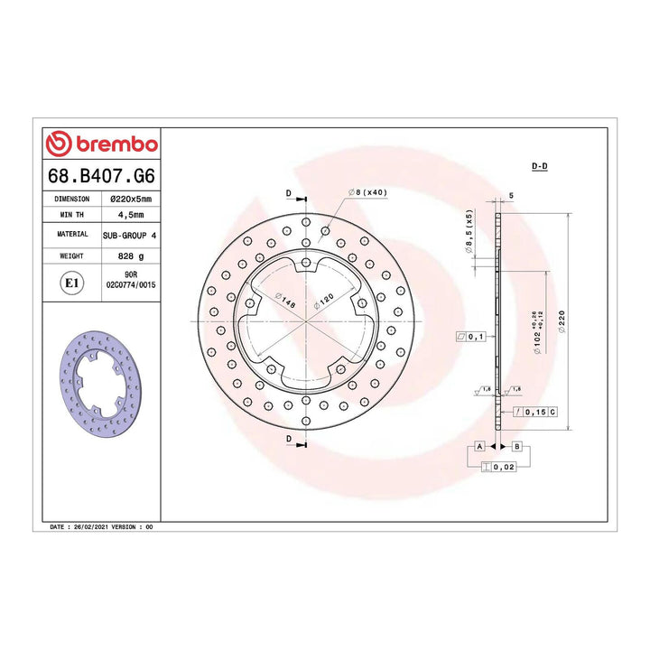 Brembo Prime Brake Disc Serie Oro Rear 68B407G6