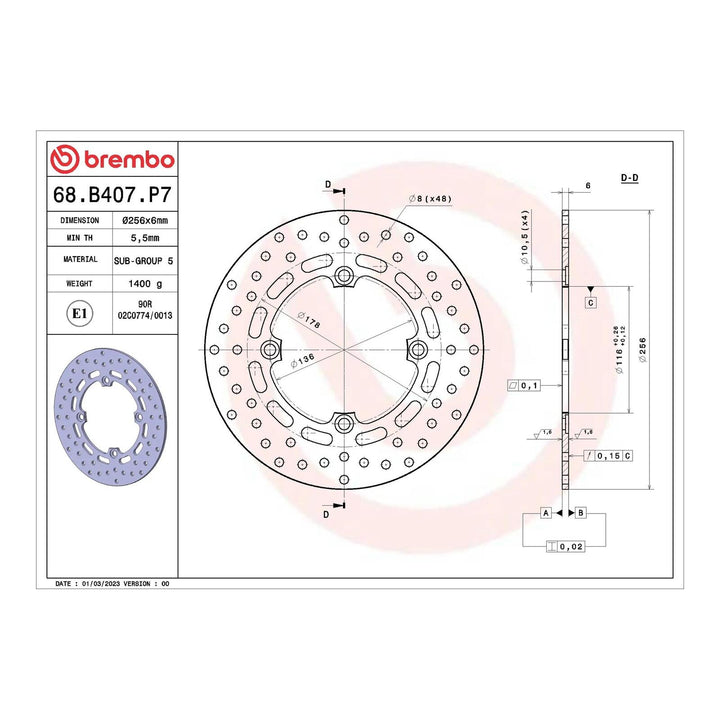 Brembo Prime Brake Disc Serie Oro Rear 68B407P7