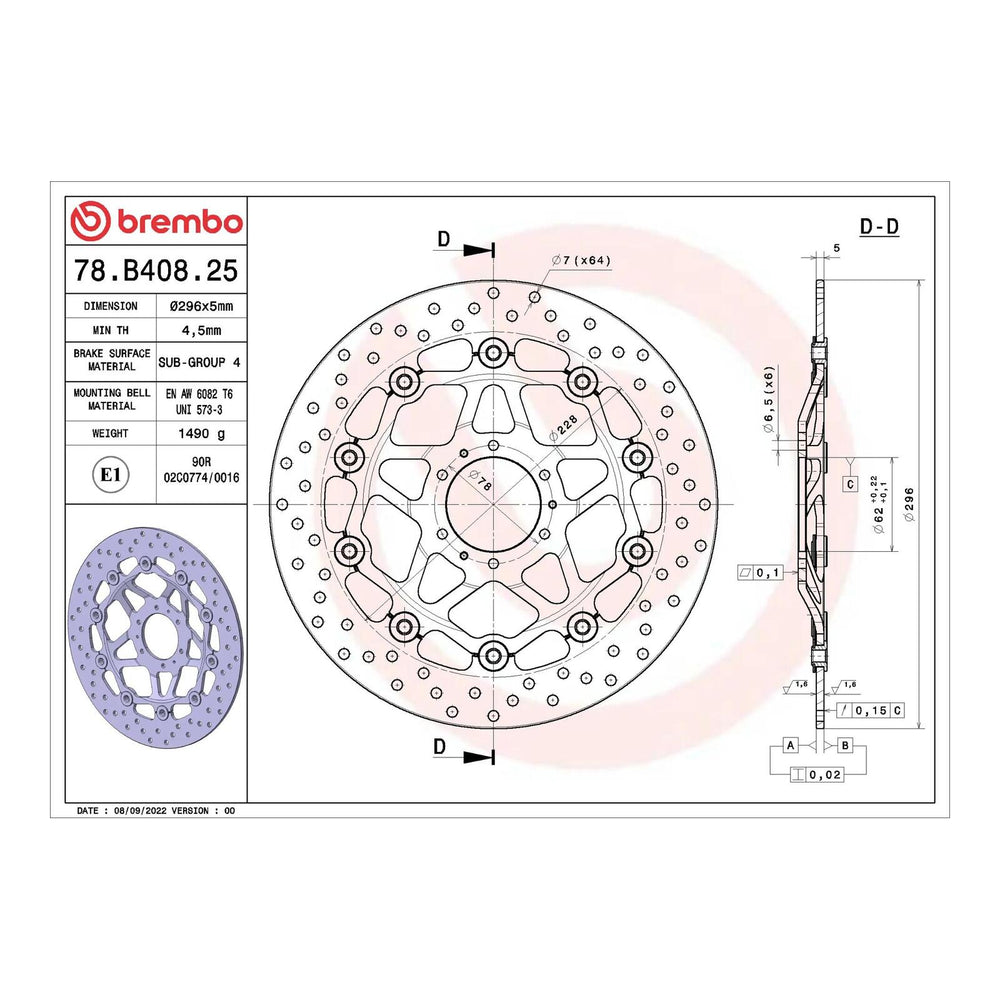Brembo Prime Brake Disc Serie Oro Front 78B40825
