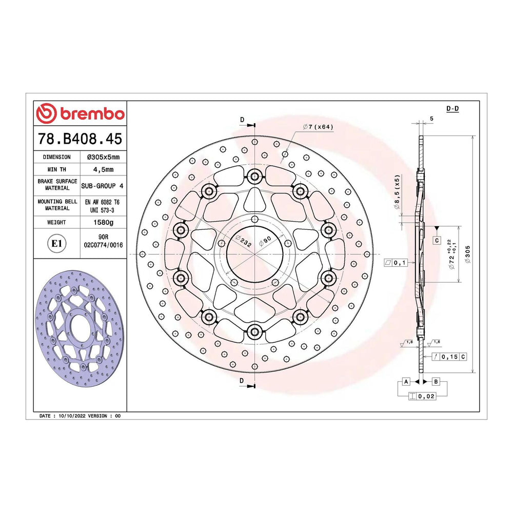 Brembo Prime Brake Disc Serie Oro Front 78B40845