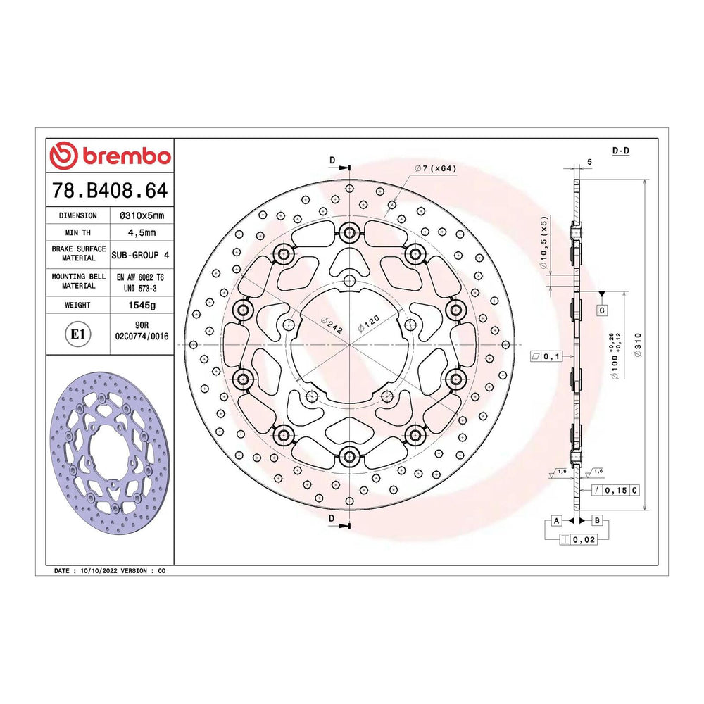 Brembo Prime Brake Disc Serie Oro Front 78B40864