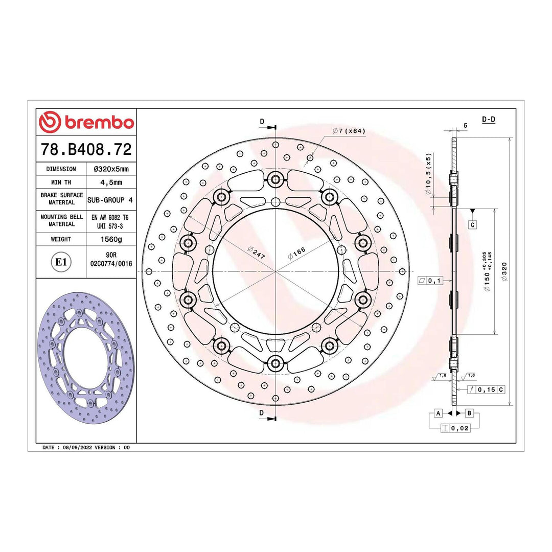 Brembo Prime Brake Disc Serie Oro Front 78B40872
