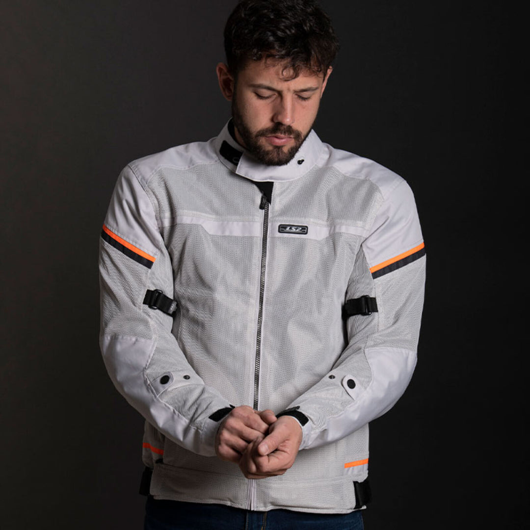 LS2 Riva Men's Jacket - Light Grey / Hi-Vis Orange