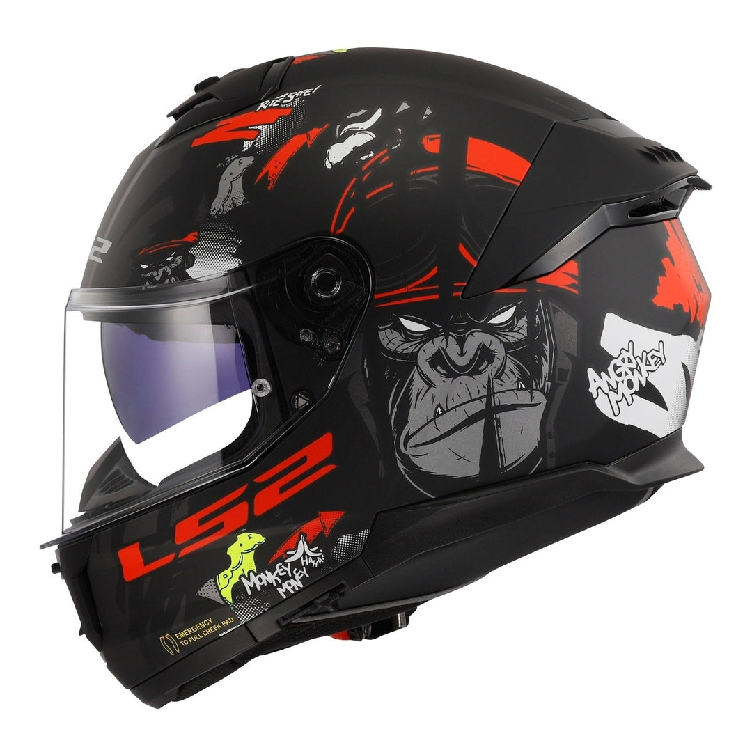 LS2 FF808 Stream II Angry Monkey Helmet - Matte Black / Red 06