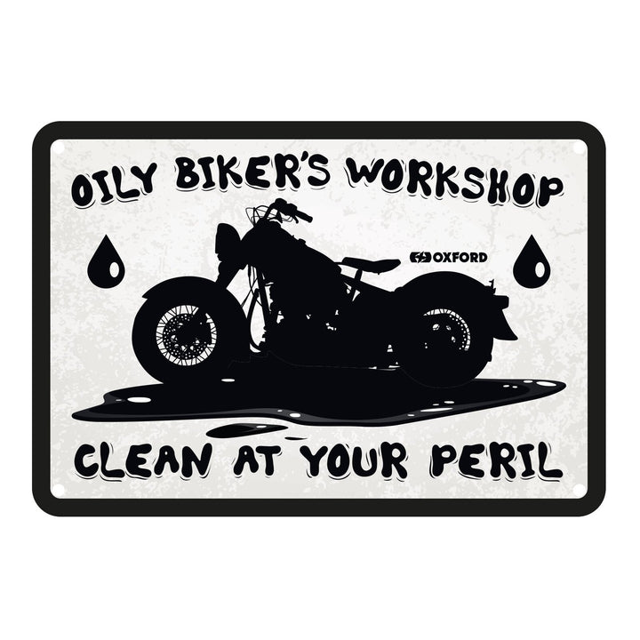 Oxford Garage Metal Sign: Oily Biker's Workshop